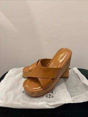 Women's Cognac Cork Platform Slide Sandals sz 39.5